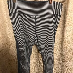 blue and grey striped leggings